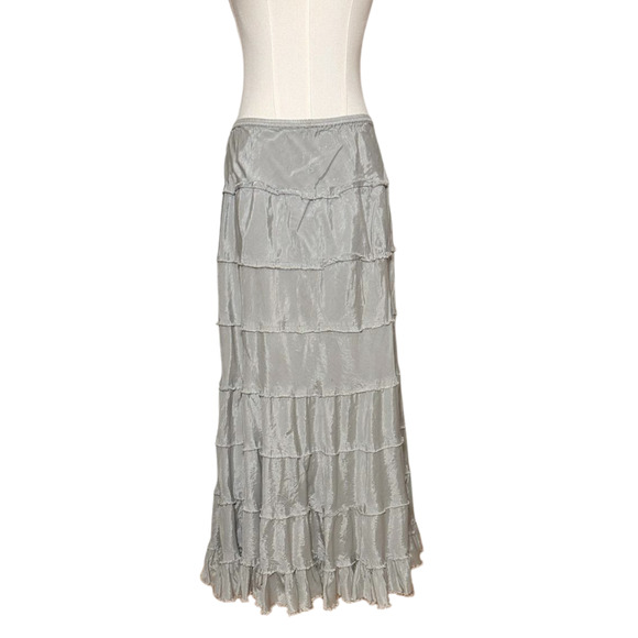 Rock & Rose Silver Gray Tiered Raw Edge Pull On Boho Maxi Skirt Large - Picture 1 of 6